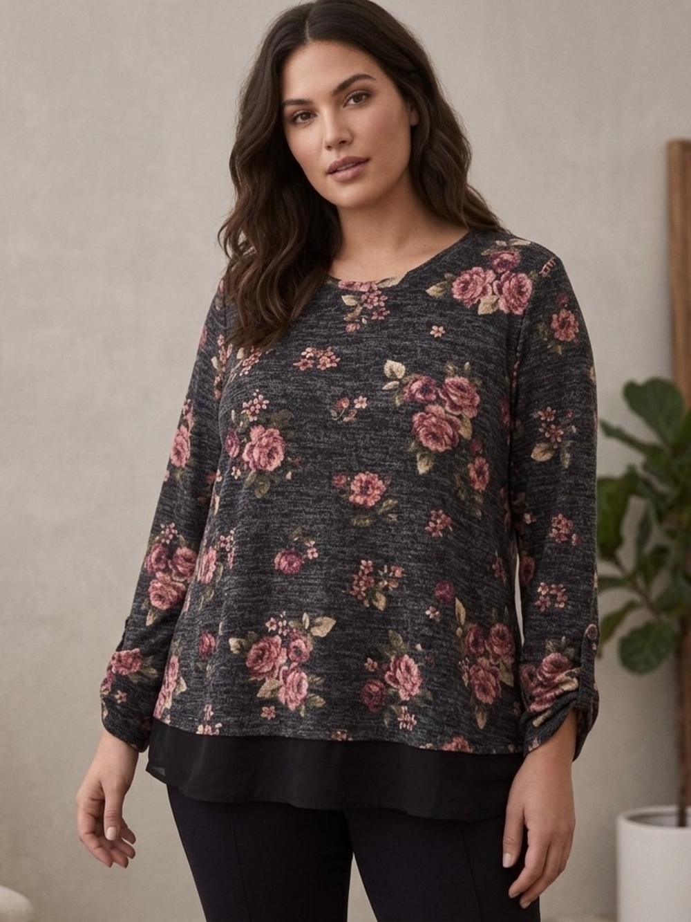 NWT Style & Co. Floral Layered Look Long Sleeve Blouse Top | Size XL/TG